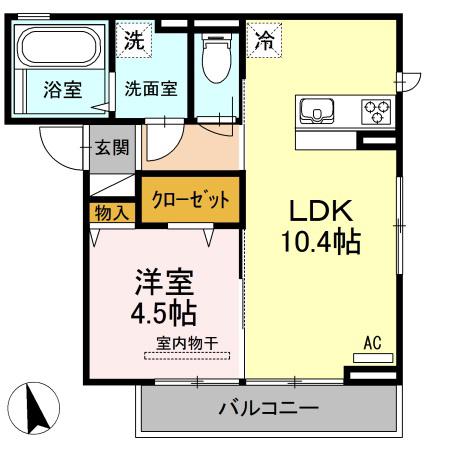 D-ROOMプレミオ木町(1LDK/3階)の間取り写真