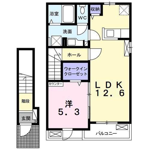 アウラ茂原 桜(1LDK/2階)の間取り写真