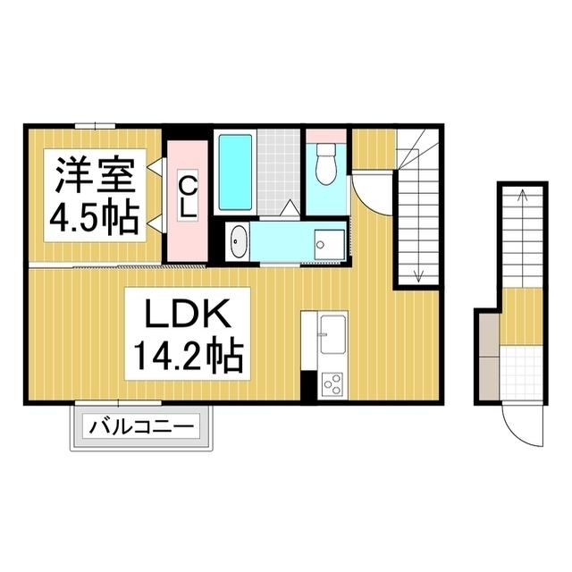 D-ROOMちの(1LDK/2階)の間取り写真