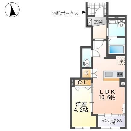 ヒルズ スペース(1LDK/1階)の間取り写真