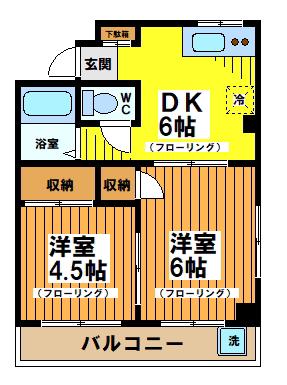 シャトレー富士(2DK/2階)の間取り写真