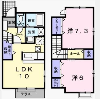 プレインカーサ(2DK/1階)の間取り写真