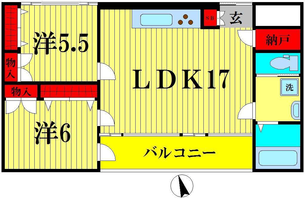 KIKI(2LDK/2階)の間取り写真