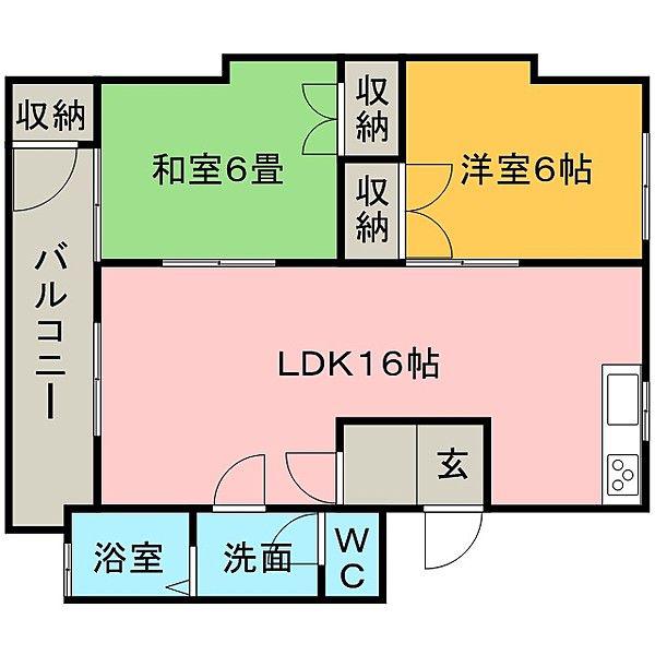 グランデール長園 B棟(2LDK/1階)の間取り写真