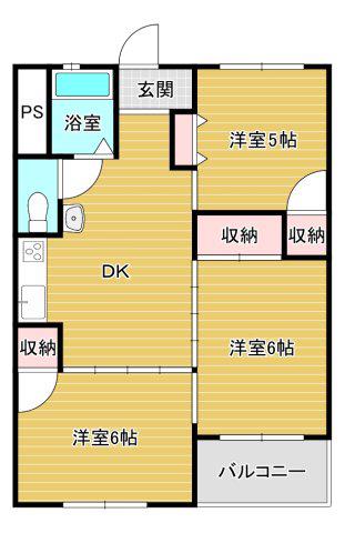 泉ヶ丘コーポラス B棟(3DK/7階)の間取り写真