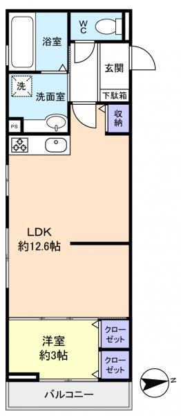 GRANDEUR(1LDK/1階)の間取り写真
