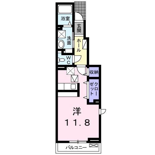コトンシャトーライムテラス(1K/1階)の間取り写真