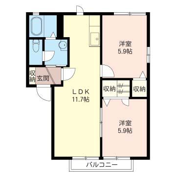 カーサベルジェB(2LDK/1階)の間取り写真