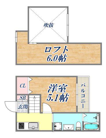 メゾンノワールMAISONNOIRE(1K/2階)の間取り写真