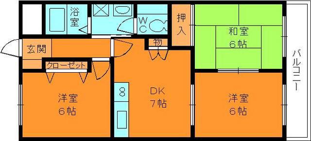 センチュリーアスカ 3号棟(3DK/7階)の間取り写真
