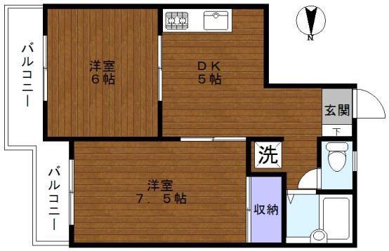 ベルツリー荏原(2DK/2階)の間取り写真