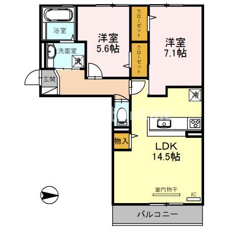 HILLS 花水木 A棟(2LDK/2階)の間取り写真