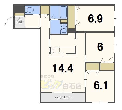グランメールアサヒIII(3LDK/4階)の間取り写真