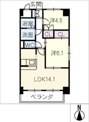 グレイス中坪(2LDK/4階)の間取り写真