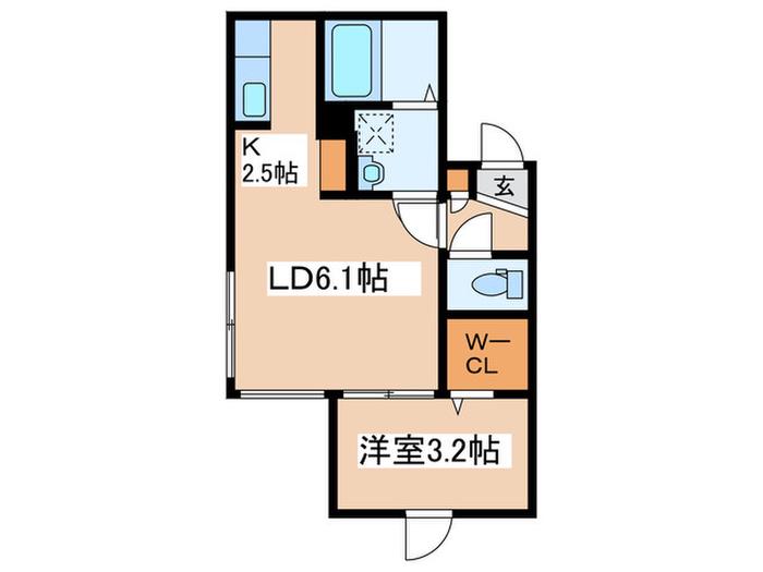 ティーズビレッジ(1LDK/2階)の間取り写真