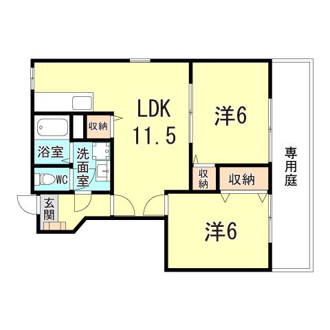 オリーブI(2LDK/1階)の間取り写真