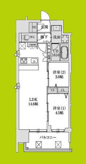 スプランディッド本町グラン(2LDK/14階)の間取り写真