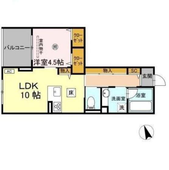 CLARUS古市橋(1LDK/1階)の間取り写真