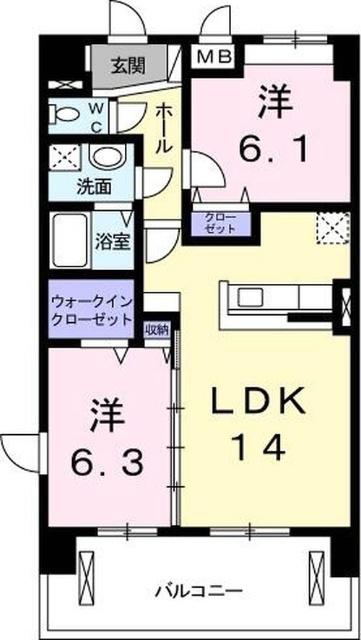 ウィズテリア港南(2LDK/6階)の間取り写真