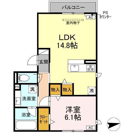 クレスト田神(1LDK/2階)の間取り写真