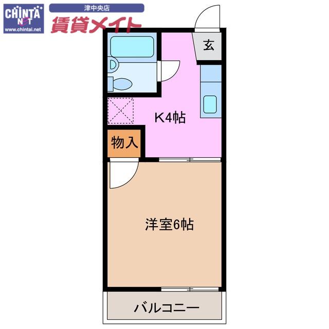 ヒロホワイト2(1K/2階)の間取り写真