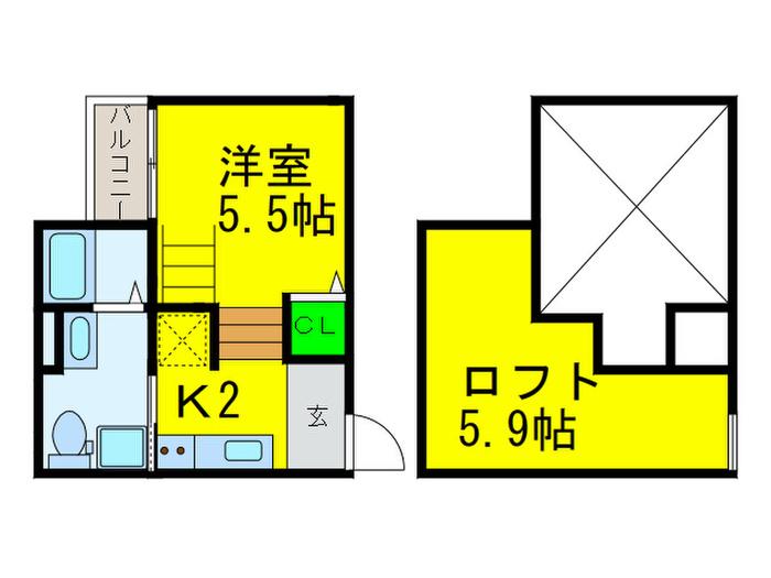 ラヴィータ御崎(1K/2階)の間取り写真
