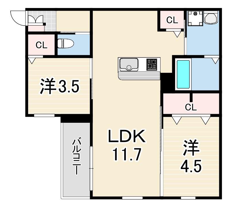 明石市硯町1丁目PJ(2LDK/1階)の間取り写真