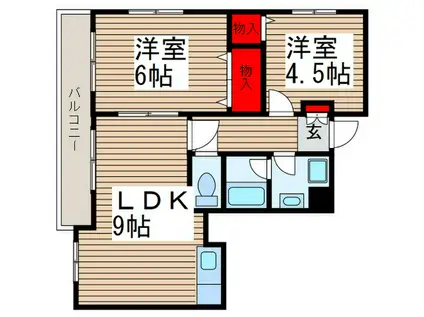 サニースカイ(2LDK/4階)の間取り写真