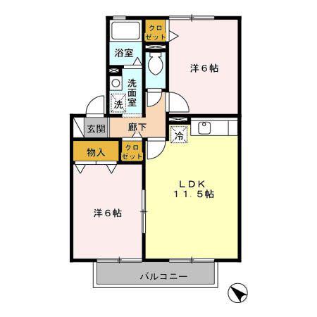 ウィルモアセゾン(2LDK/2階)の間取り写真