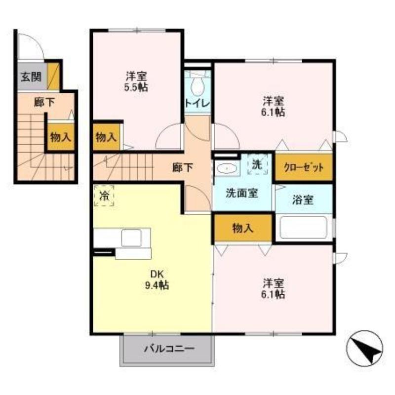 パークシティ土合B(3DK/2階)の間取り写真