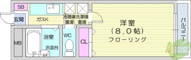ノーブルカーサ八幡(1K/2階)の間取り写真
