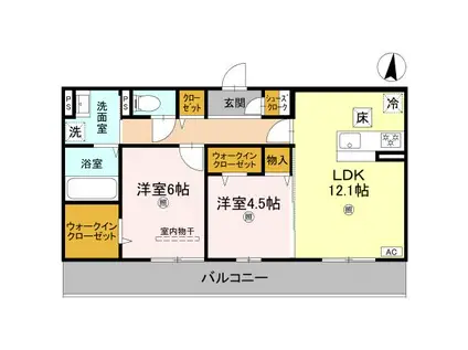 近鉄奈良線 新大宮駅 徒歩20分 3階建 築1年(2LDK/1階)の間取り写真