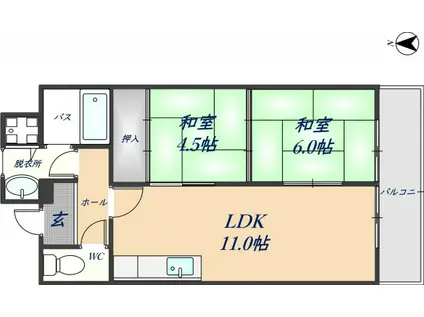 キャッスル水走(2LDK/4階)の間取り写真