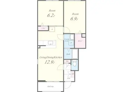 ソレアード(2LDK/1階)の間取り写真