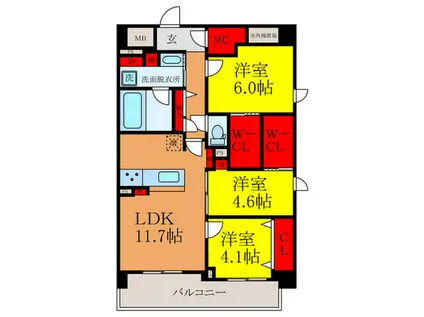 レ・リーヴル(3LDK/2階)の間取り写真