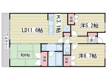 グランブルー智恵光院(3LDK/5階)の間取り写真