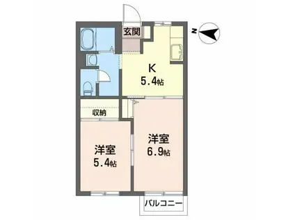 フェリースK・III(2K/2階)の間取り写真