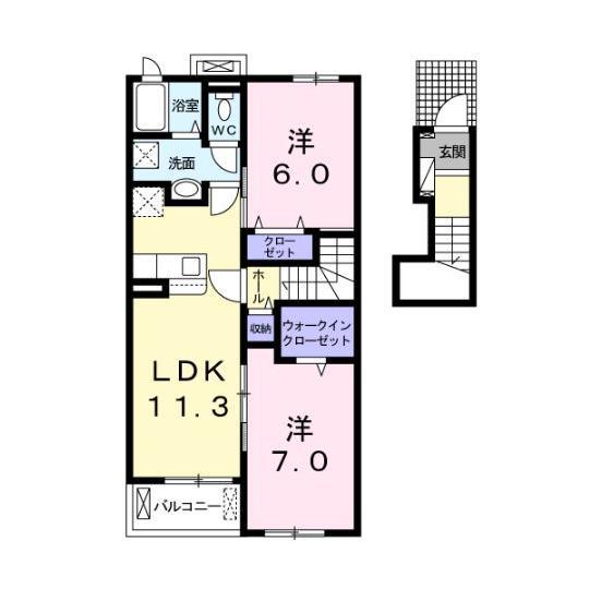 インペリアル榎鶴ABC(2LDK/2階)の間取り写真