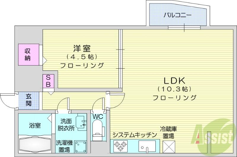 テラパークN1(1LDK/5階)の間取り写真