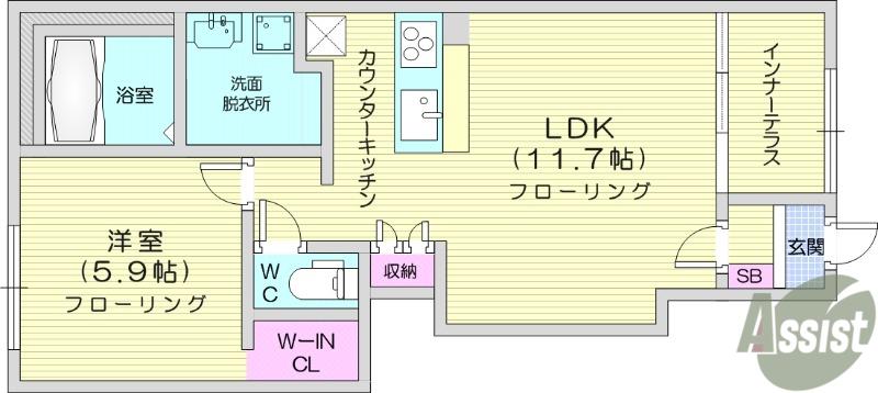 イリアス(1LDK/1階)の間取り写真