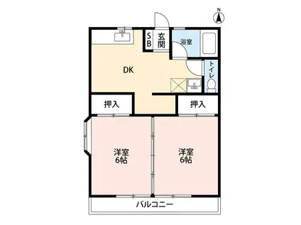 ピーチハウス(2DK/2階)の間取り写真