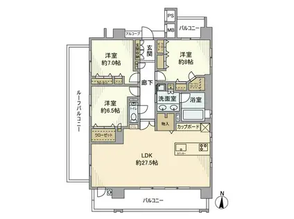 プレサンスロジェ白壁テラス(3LDK/6階)の間取り写真