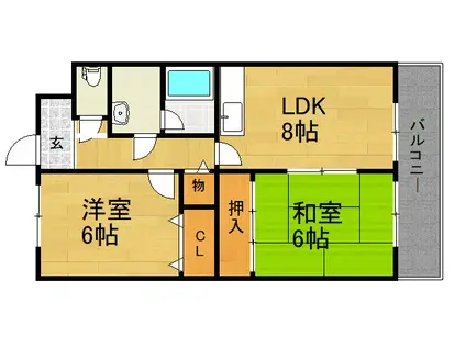 カルモ中村(2LDK/1階)の間取り写真