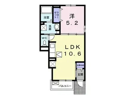 ニューウィングI(1LDK/1階)の間取り写真