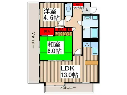 ザ・ルネサンスヒルズI(2LDK/2階)の間取り写真