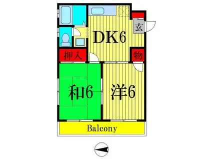 クロスコーポII(2DK/1階)の間取り写真