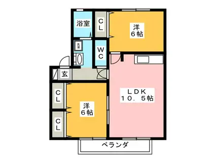 ハイブリッジ A棟(2LDK/2階)の間取り写真
