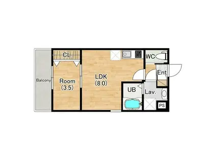 ジーメゾン東浅香山リヴェル(1LDK/1階)の間取り写真