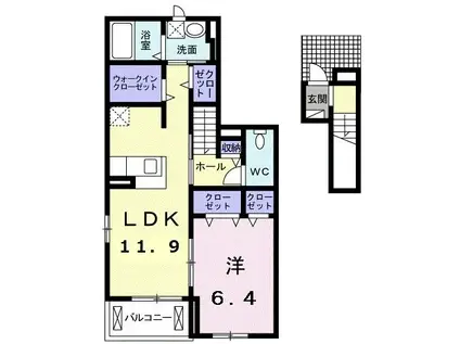ソレイユラック(1LDK/2階)の間取り写真