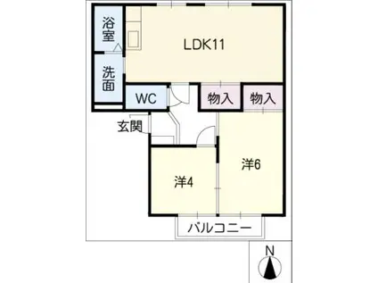 ハイツ眉山 B棟(2LDK/2階)の間取り写真